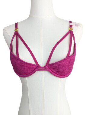 Victoria's Secret Hot Pink Demi Bra Very Sexy Logo Lace Open-Cup Size M